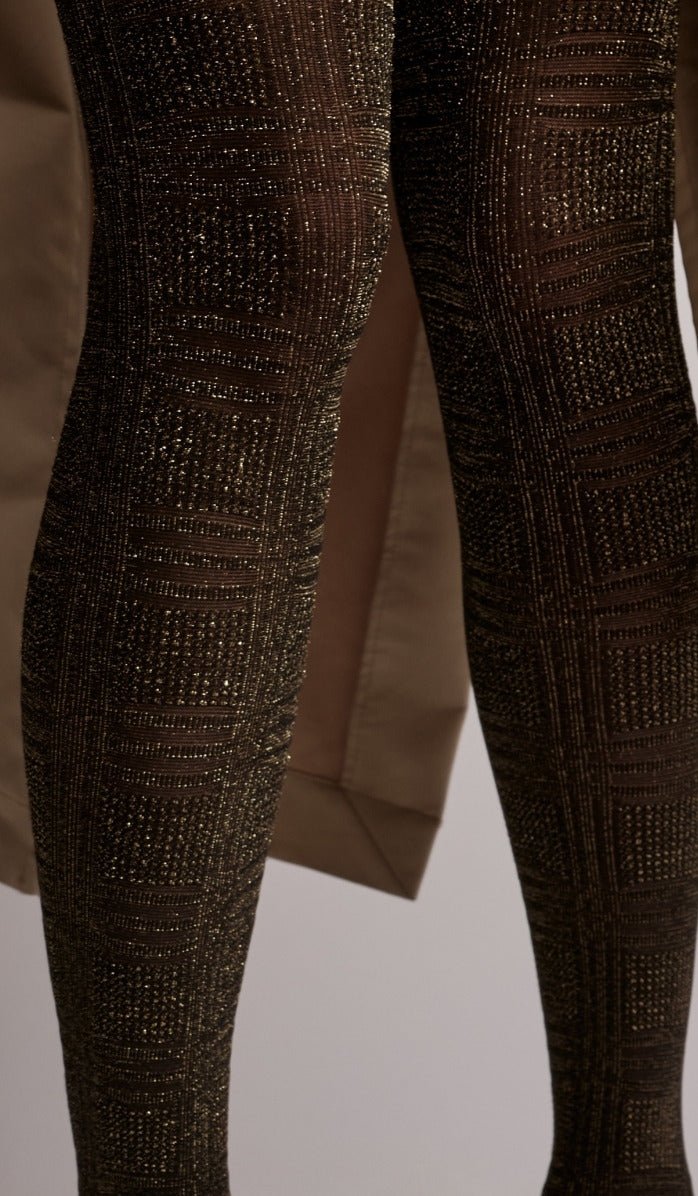 Metallic Plaid Tights - Black Gold