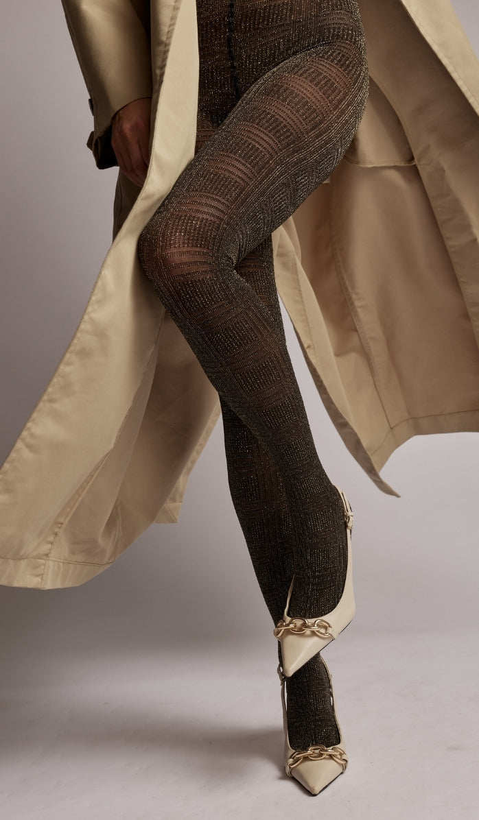 Tights - Metallic Plaid - Black Gold - Lifestyle