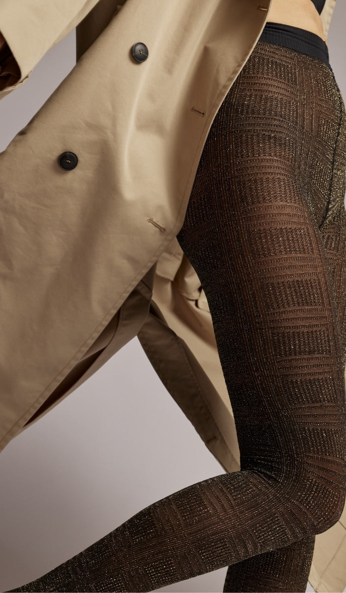 Tights - Metallic Plaid - Black Gold - Side View