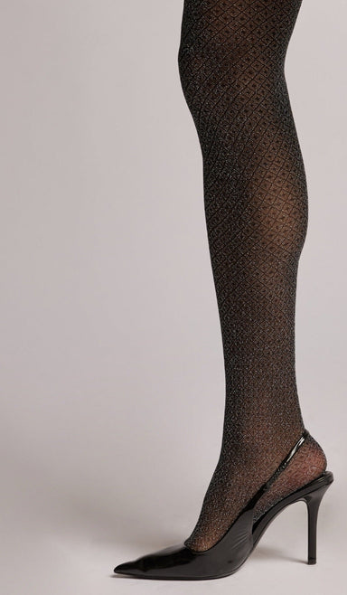 Diamond & Dot Tights - Black Metallic