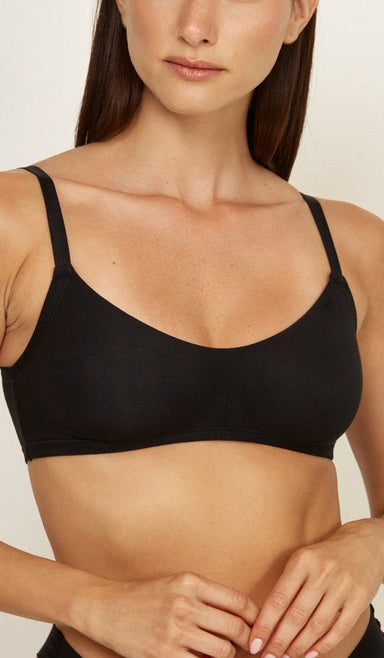 Cotton V-Neckline Bra - Black