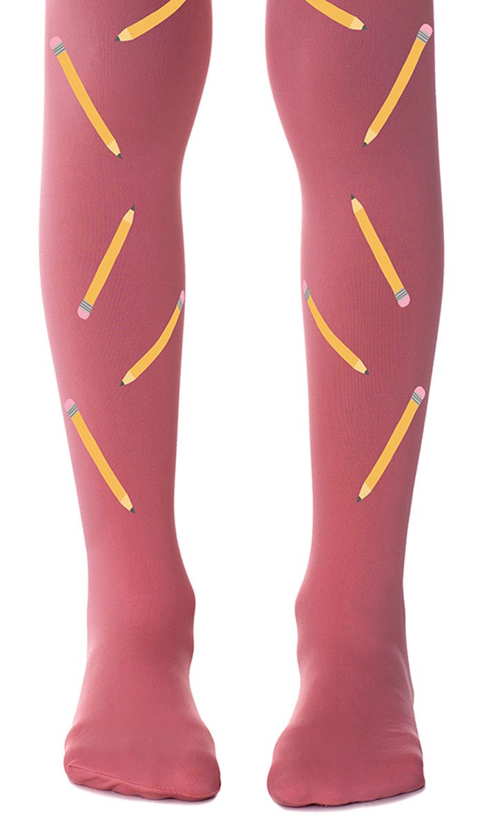 tights girls' antique pink with print spotted pencils