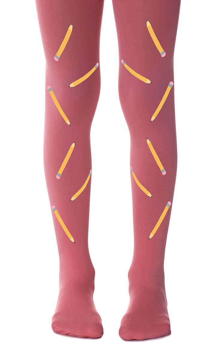 tights girls' antique pink with print spotted pencils