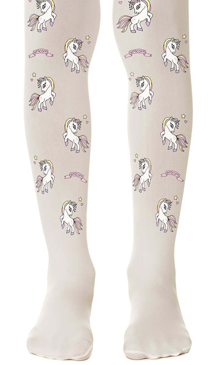 tights cream with print unicorns