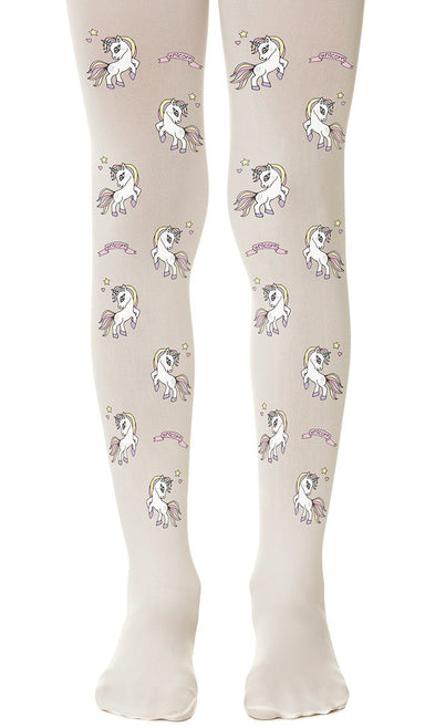 tights cream with print unicorns