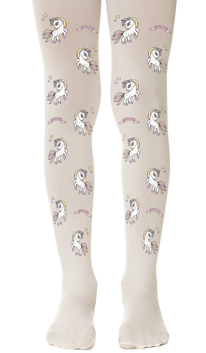 tights cream with print unicorns