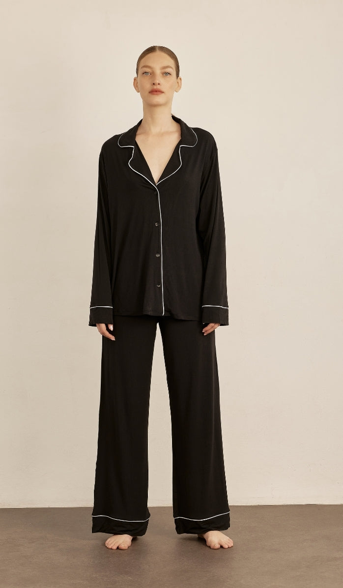 Micro Modal Button-Up Set - Black