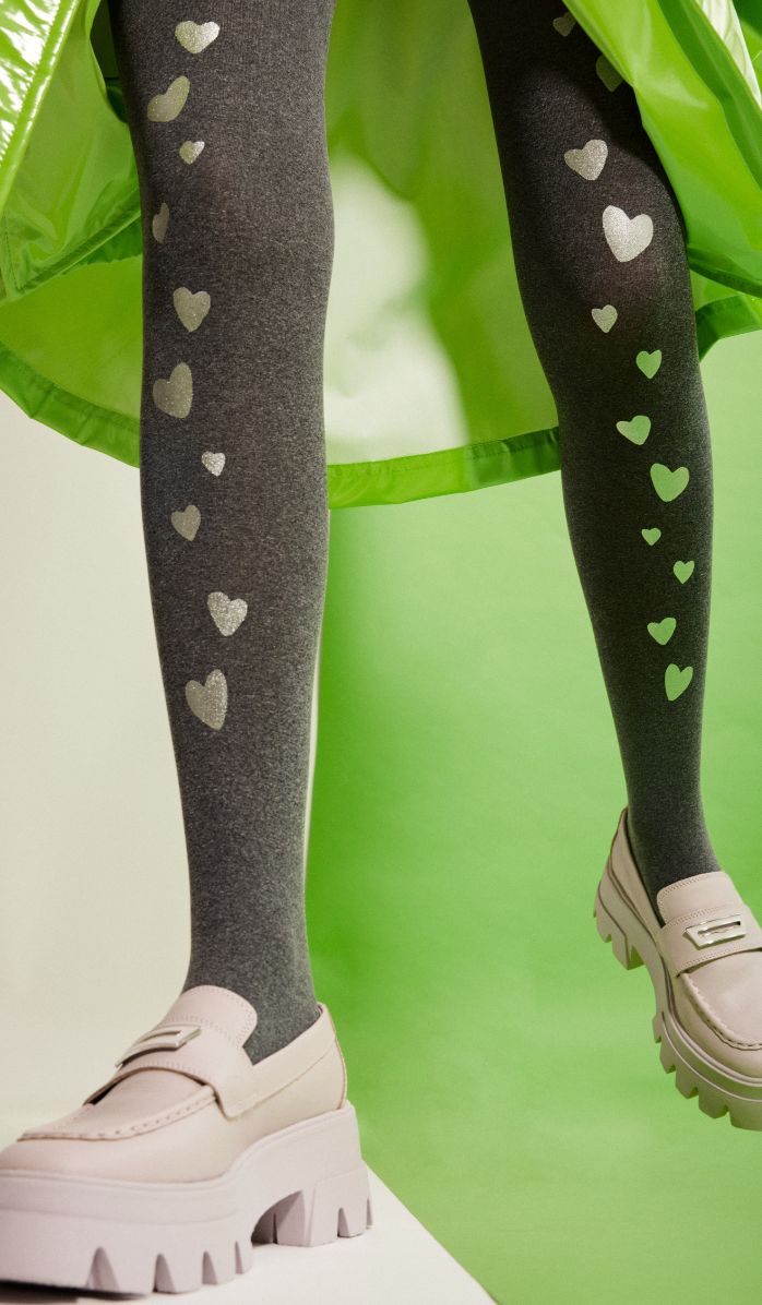 Women's Opaque Printed Tights - Valentine Gray Melange - Back View