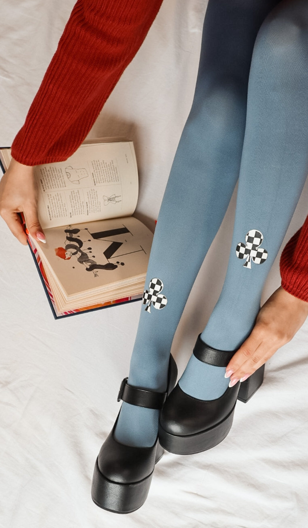 Women's Opaque Printed Tights - Poker Night Blue