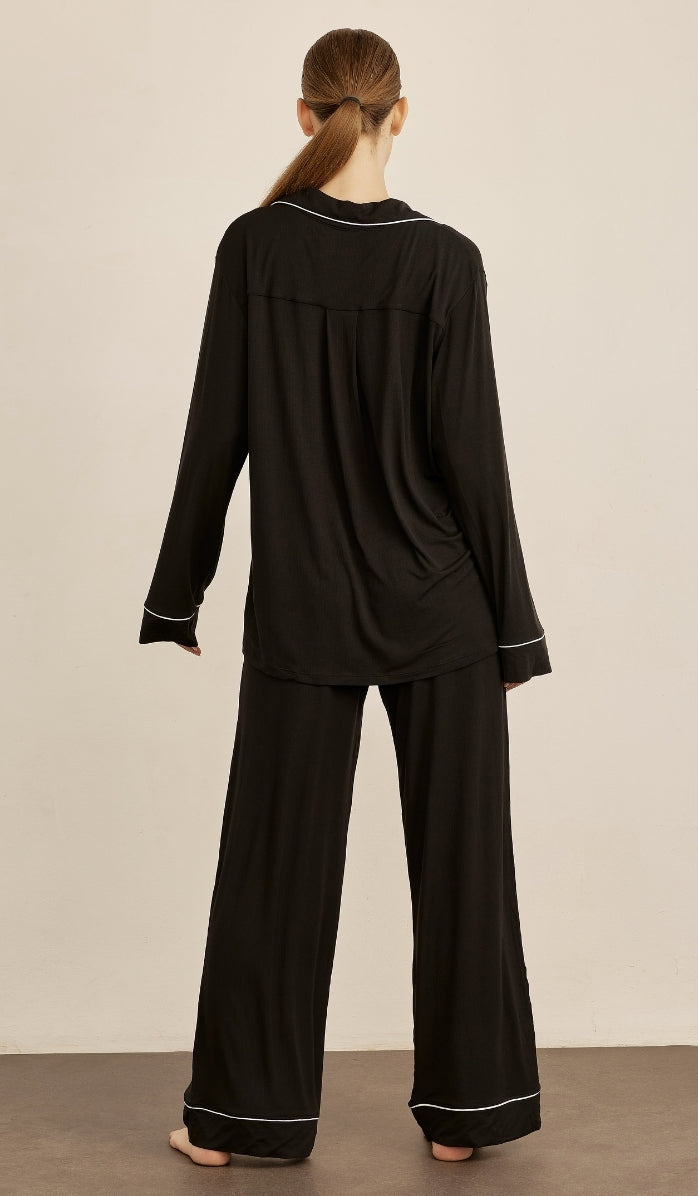 Micro Modal Button-Up Set - Black