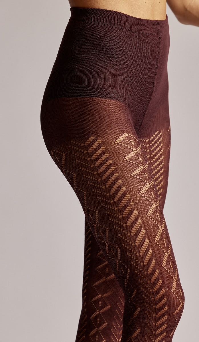 Pointelle Tights - Wine - Side View