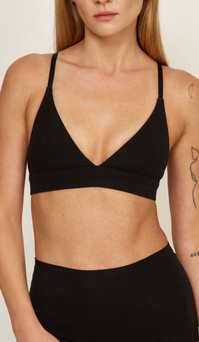 Cotton Triangle Bra - Black (6)
