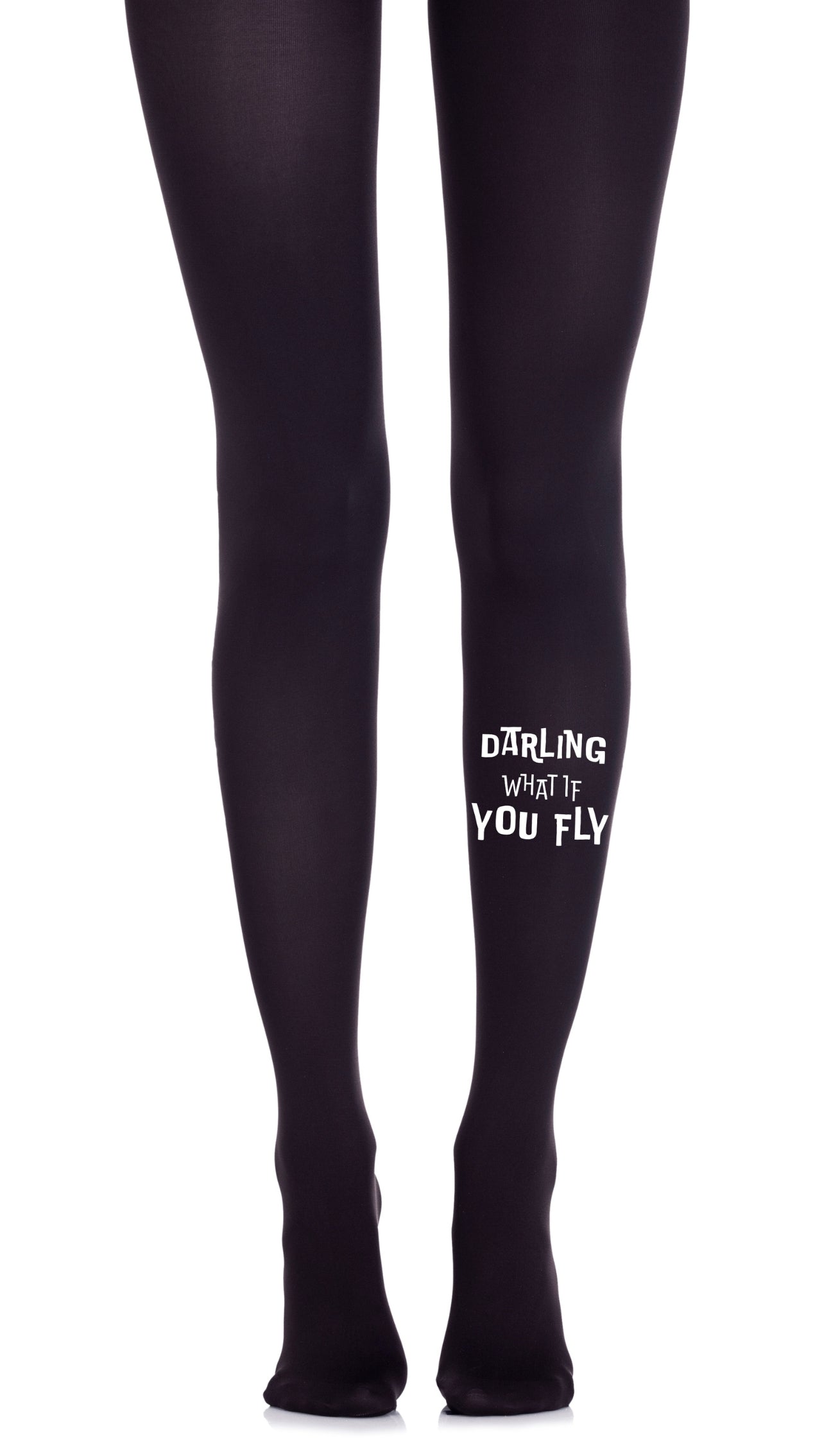 tights black opaque with print white text