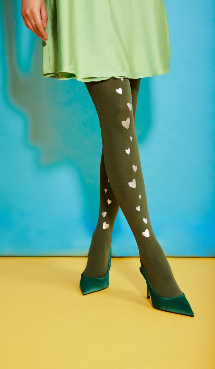 Women's Opaque Printed Tights - Valentine Green - Back View