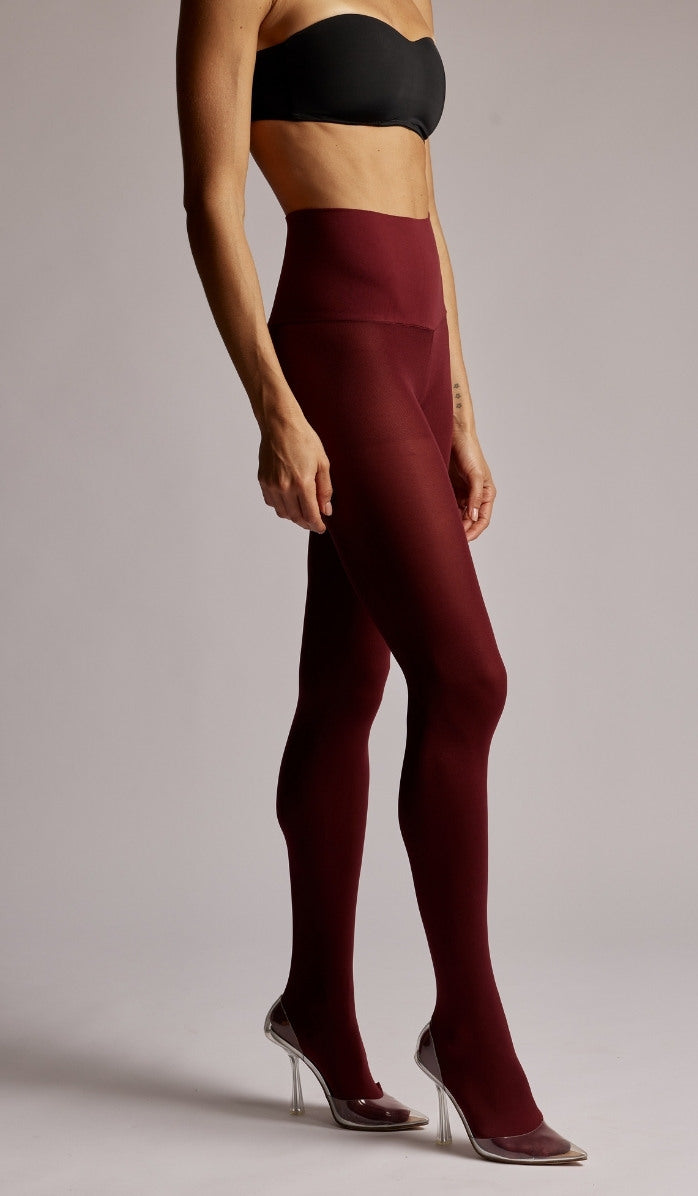 90 Denier Elastic Waist Tights - Bordeaux
