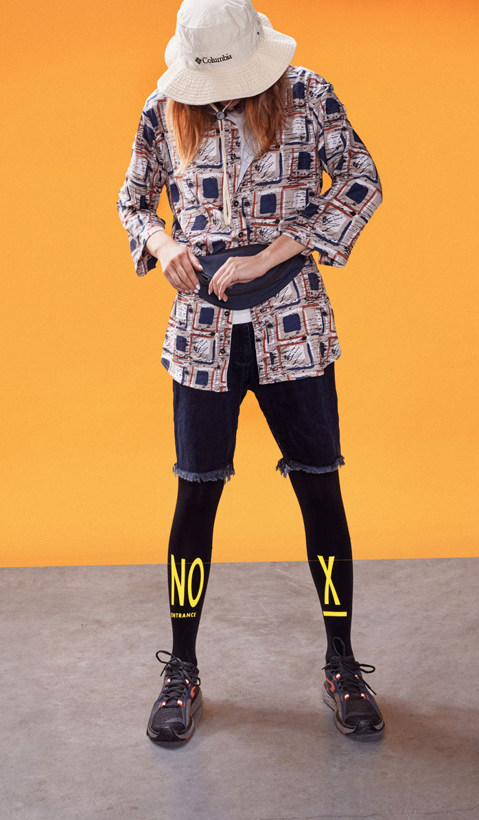 Women's Opaque Printed Tights - No Way Out Black - Side View