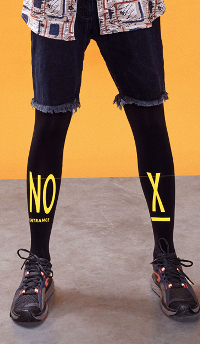 Women's Opaque Printed Tights - No Way Out Black