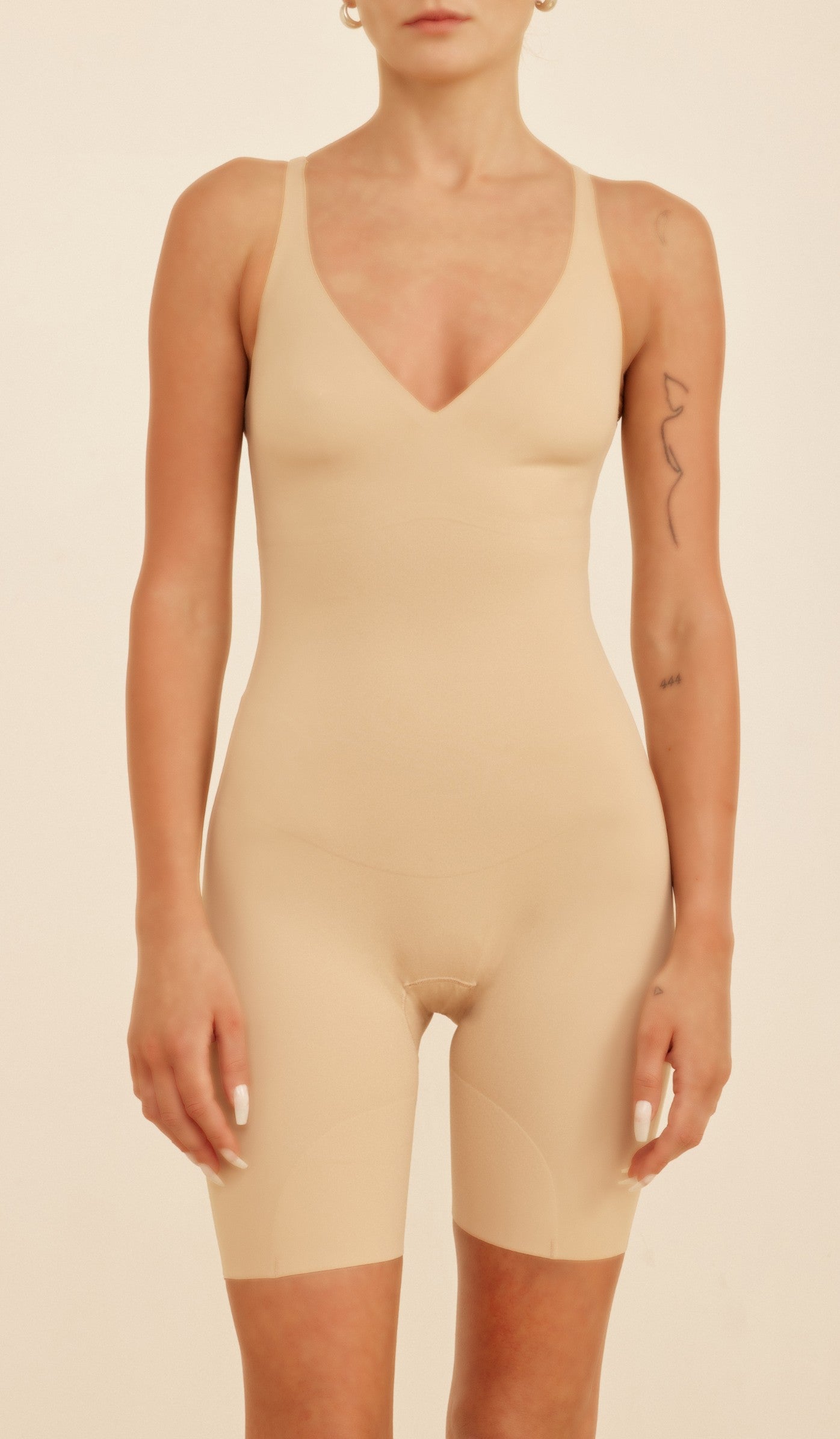 Shaping Bodysuit with Thin Straps - Powder - Close-up