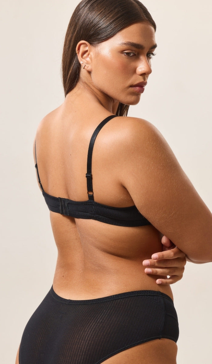 Refined Basic V-Neck Bra - Rib Modal Black