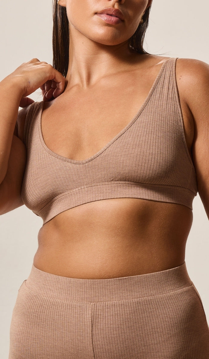 Bra with V-Neckline - Rib Modal Choco