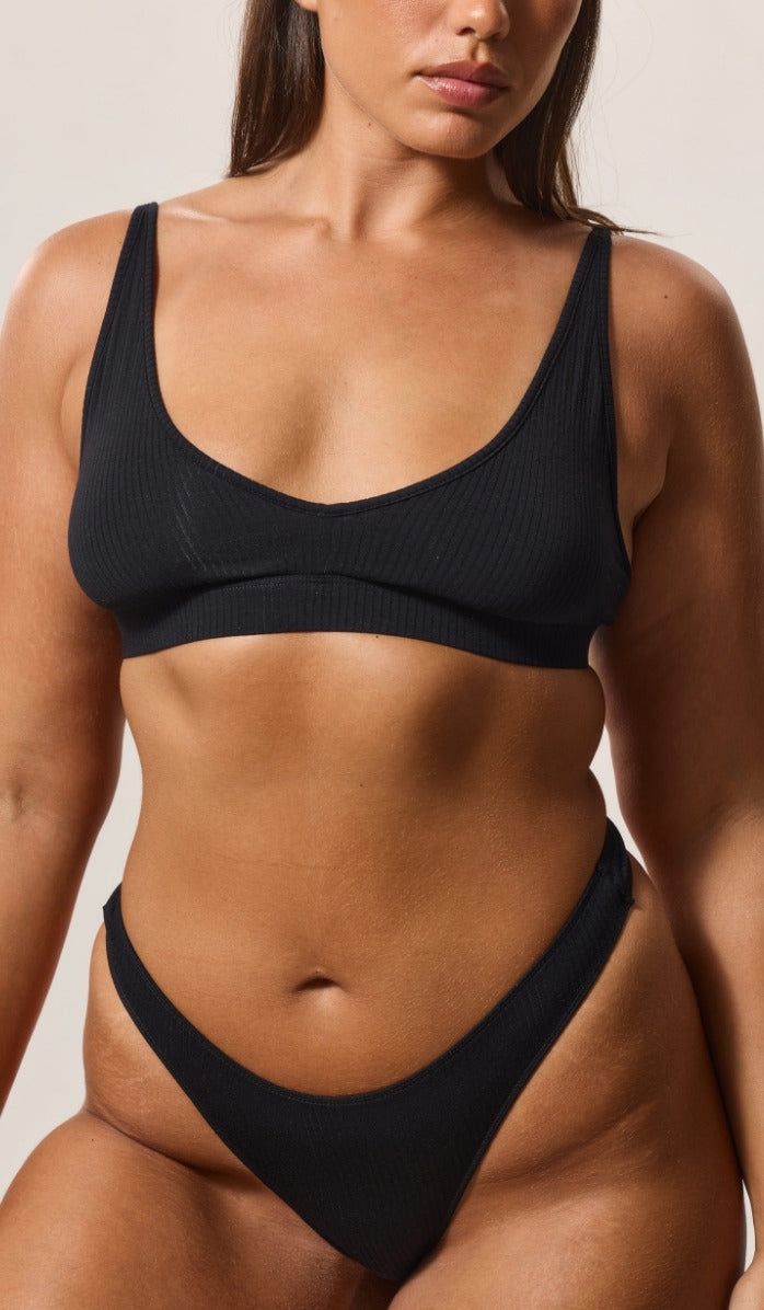 Bra with V-Neckline - Rib Modal Black
