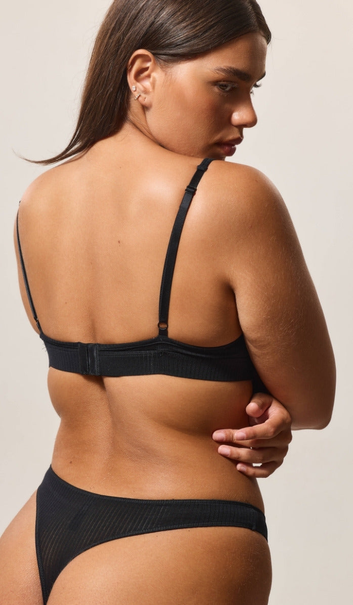 Bra with V-Neckline - Rib Modal Black
