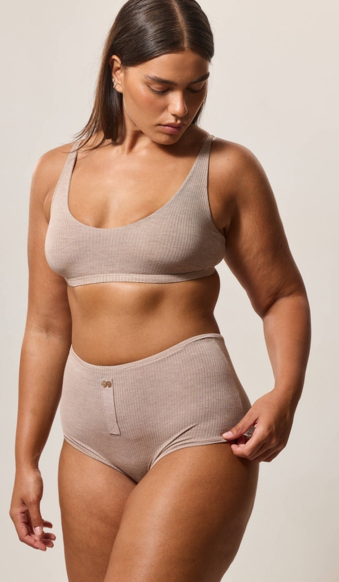 Bra with Round Neckline - Rib Modal Mocha