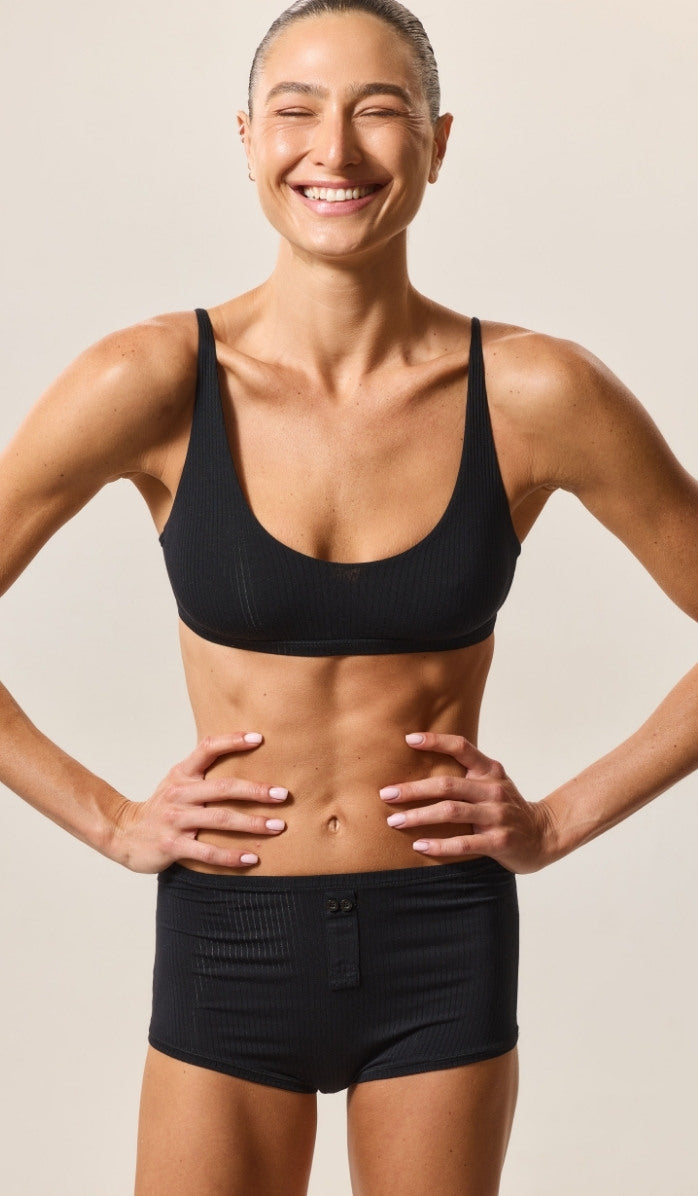 Bra with Round Neckline - Rib Modal Black