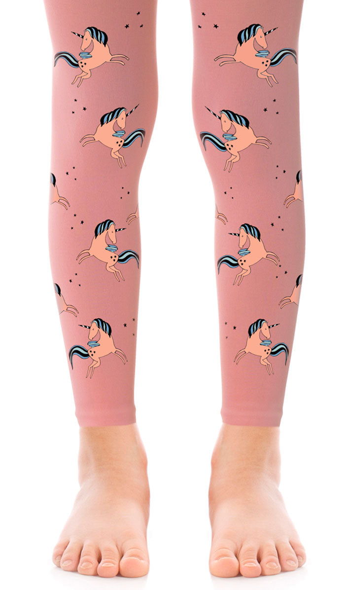Girls' Footless Tights - Unicorn Pink - Side View