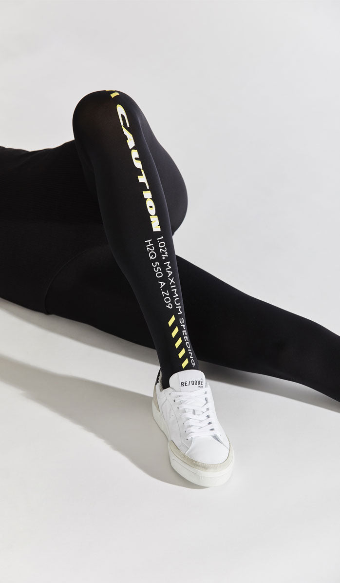 Women's Opaque Printed Tights - Queen of the Road Black - Detail