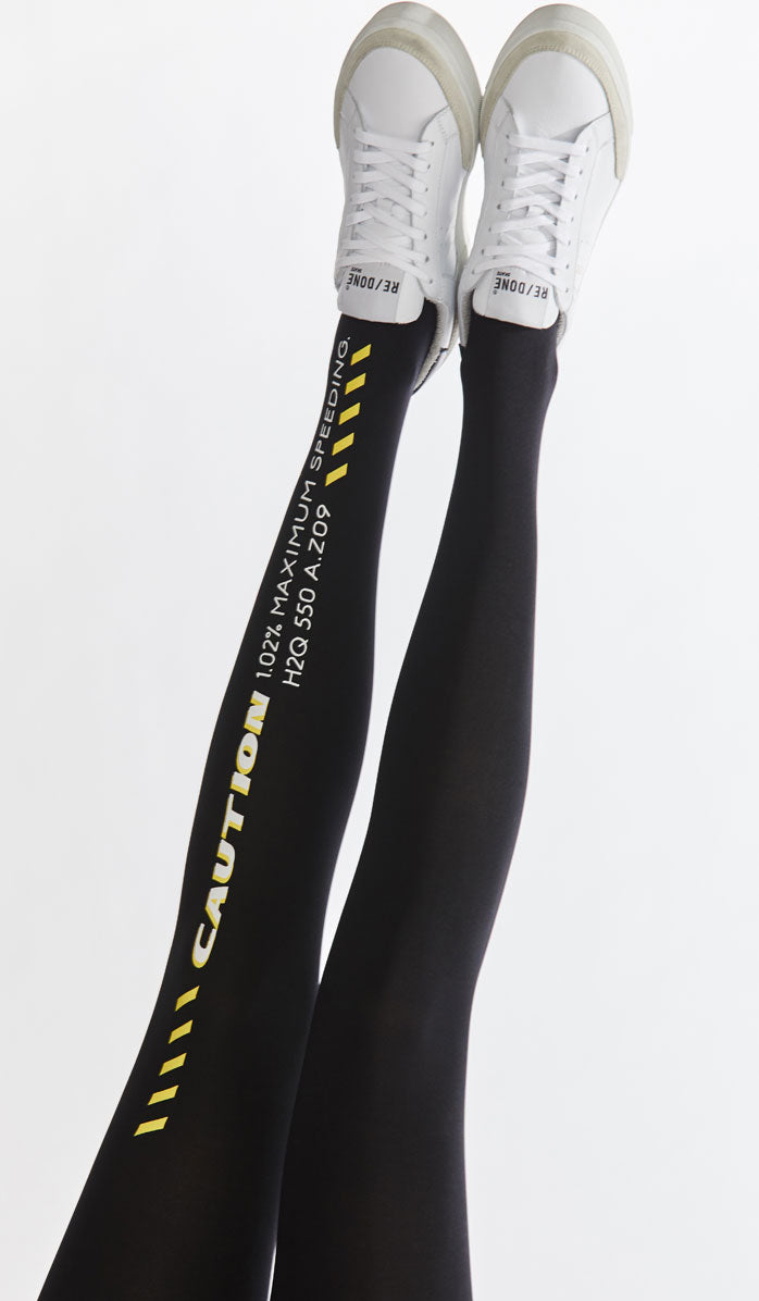 Women's Opaque Printed Tights - Queen of the Road Black - Lifestyle