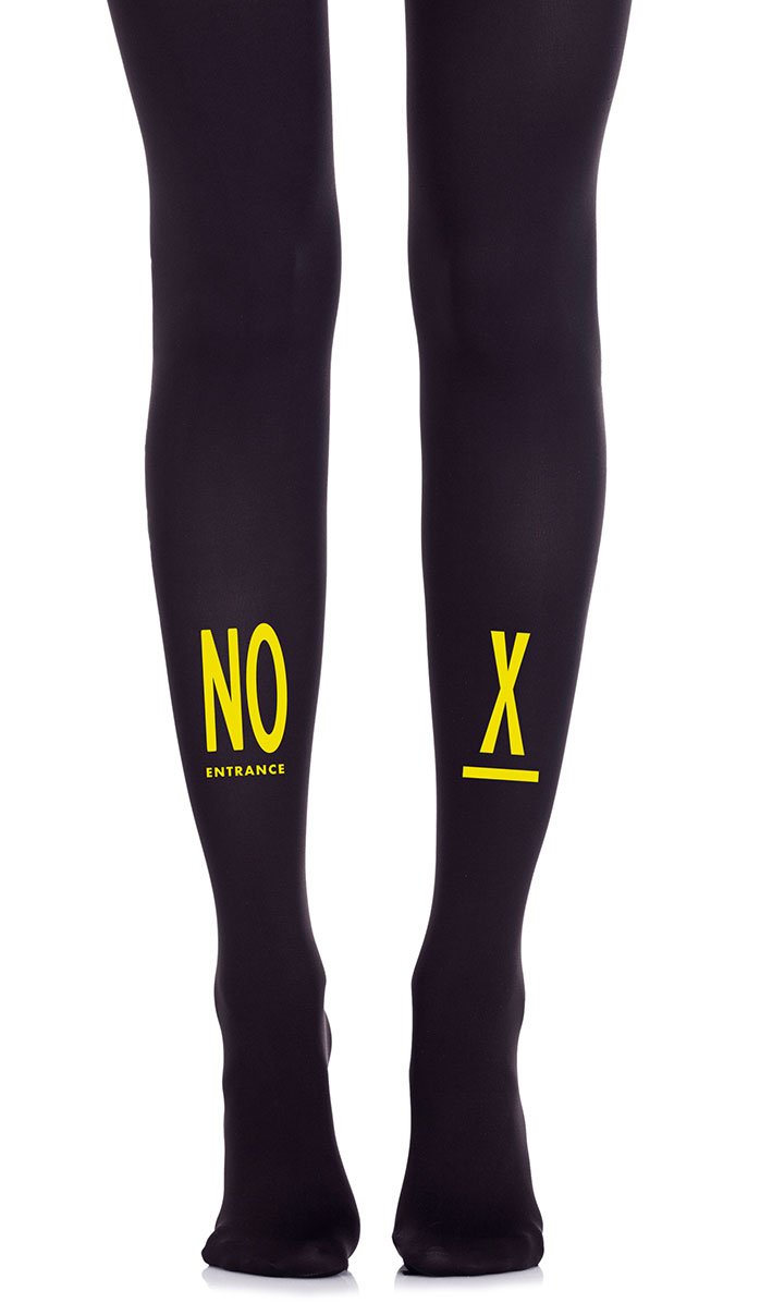 Tights Black Opaque with print text Neon