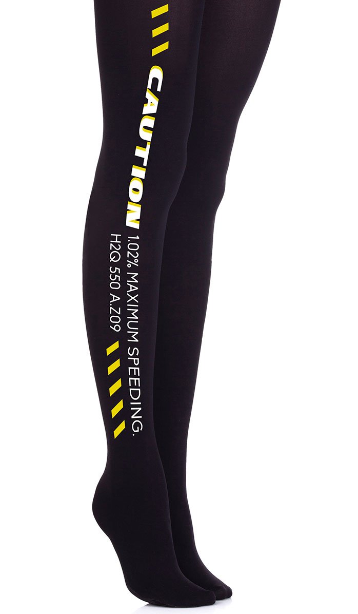 tights women's opaque black with print text on the leg