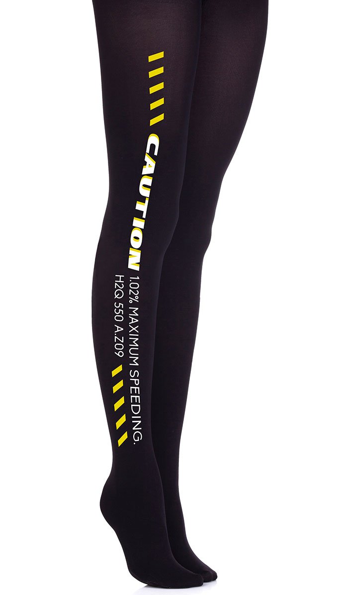 tights women's opaque black with print text on the leg