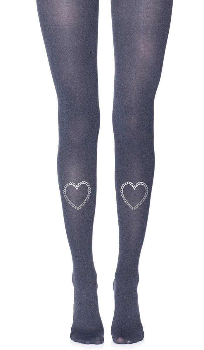 Tights in color Gray Melange with print heart Silver