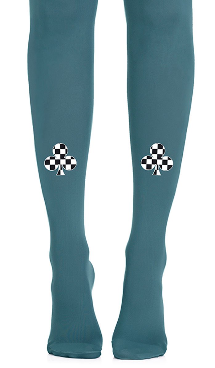 tights blue with print black white clovers