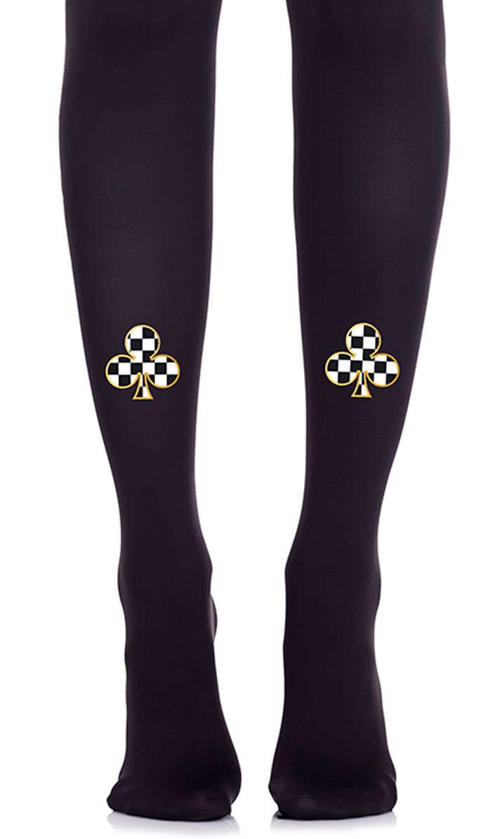 Tights in color Black with print clovers Black White