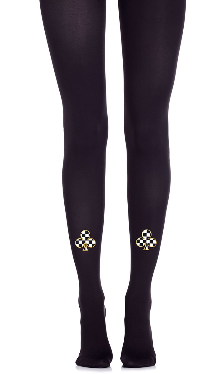 Tights in color Black with print clovers Black White