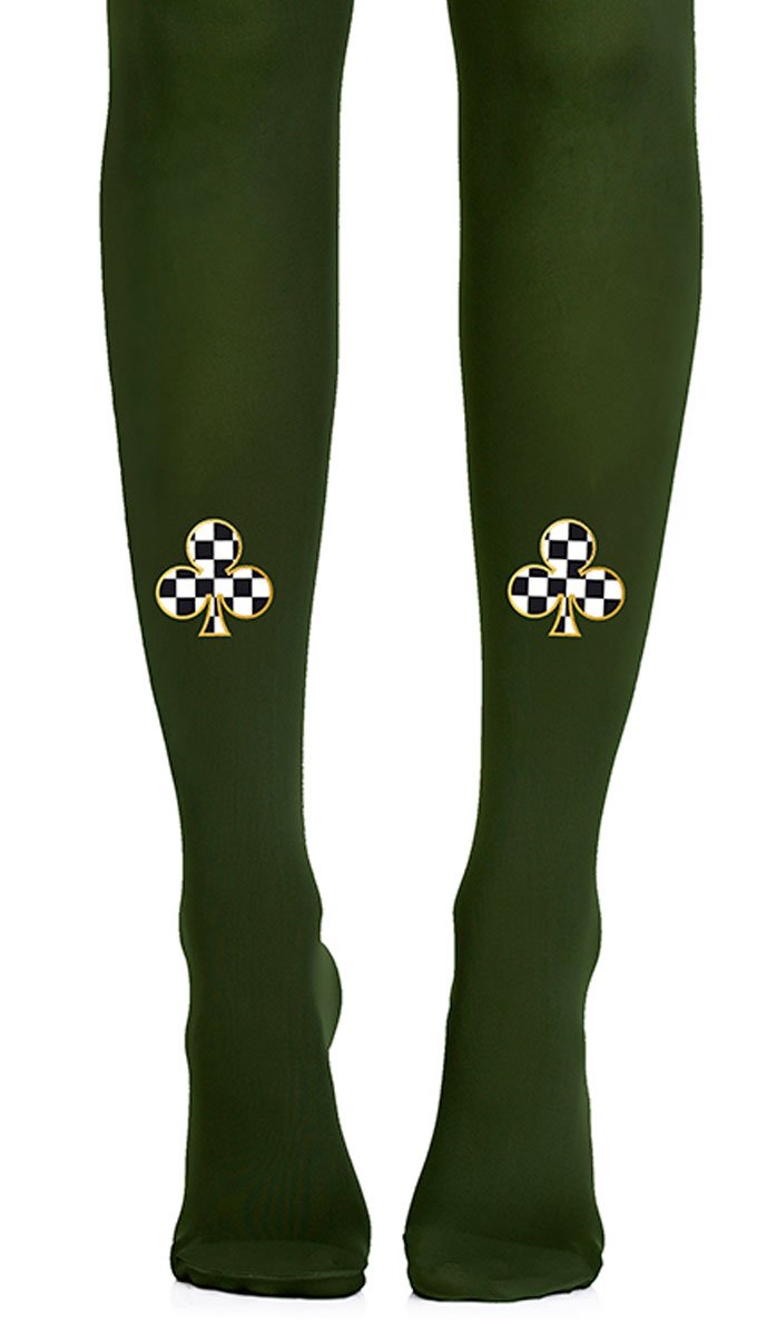 Tights in color Green with print clovers Black White