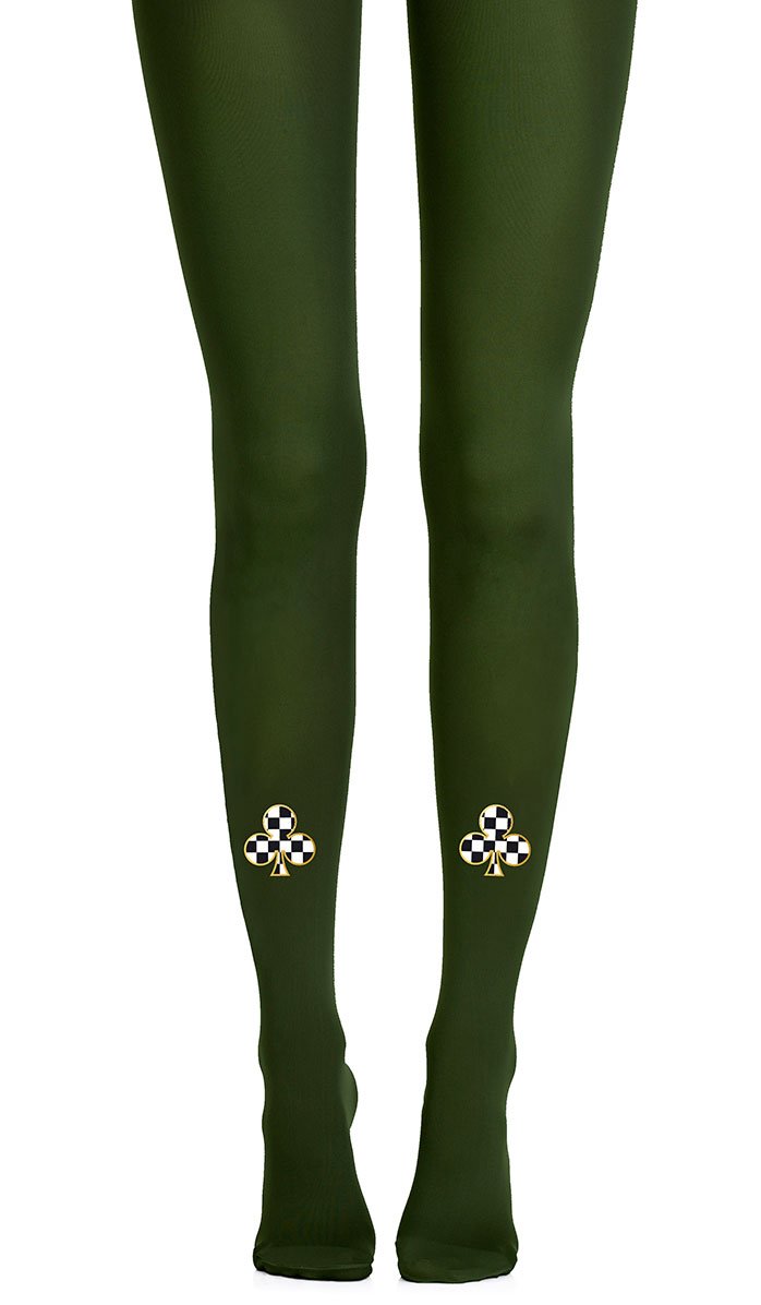 Tights in color Green with print clovers Black White