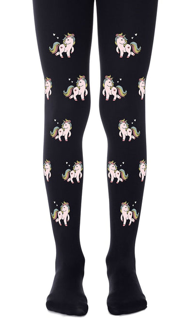tights girls' black with print colorful unicorns