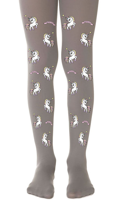 tights girls' gray with print unicorns