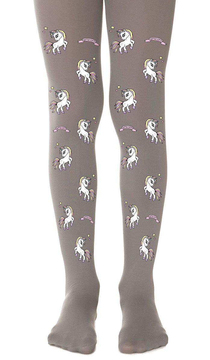 tights girls' gray with print unicorns
