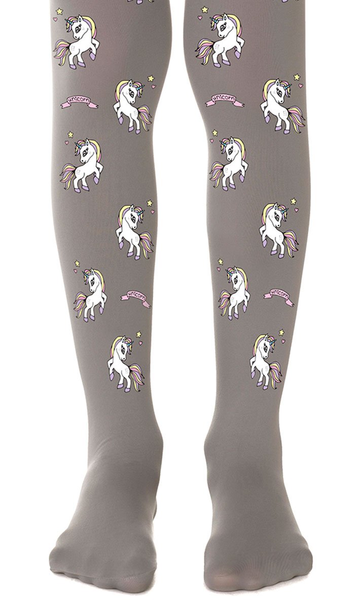 tights girls' gray with print unicorns