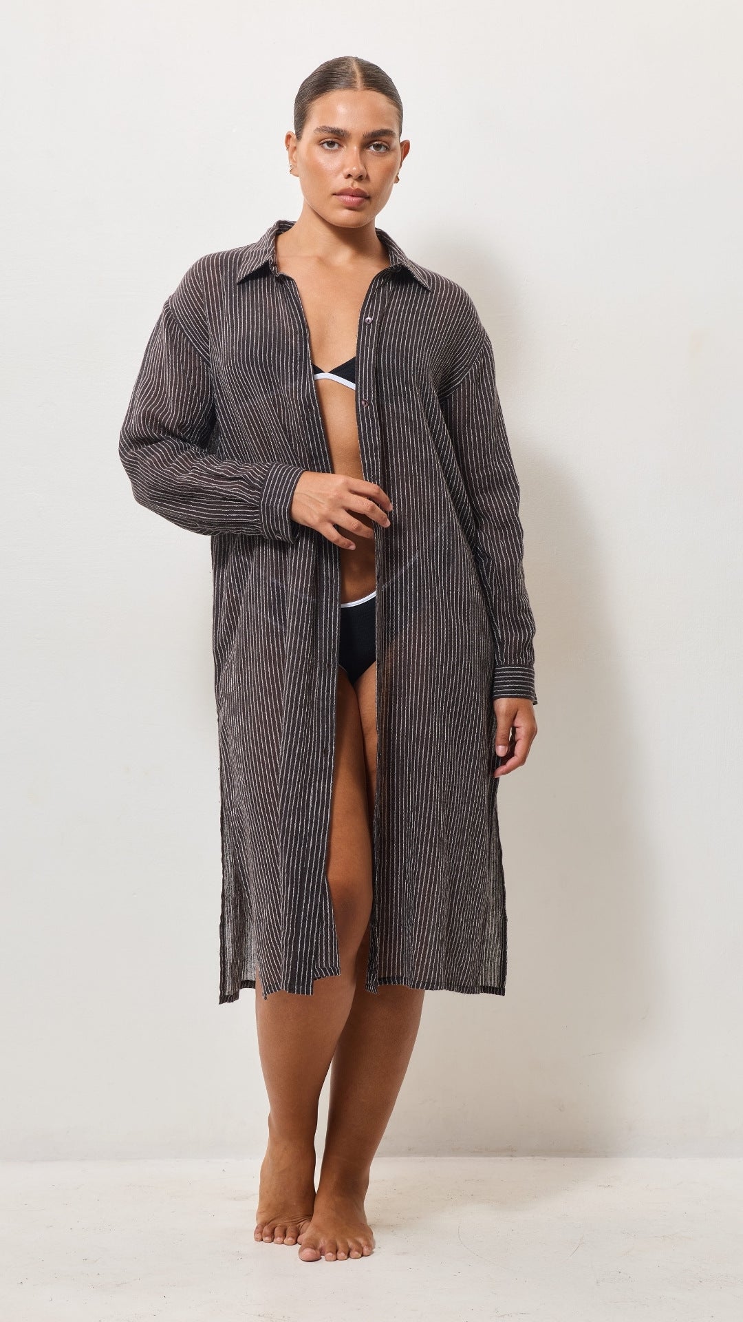 Airy Cotton Shirt Dress - Espresso