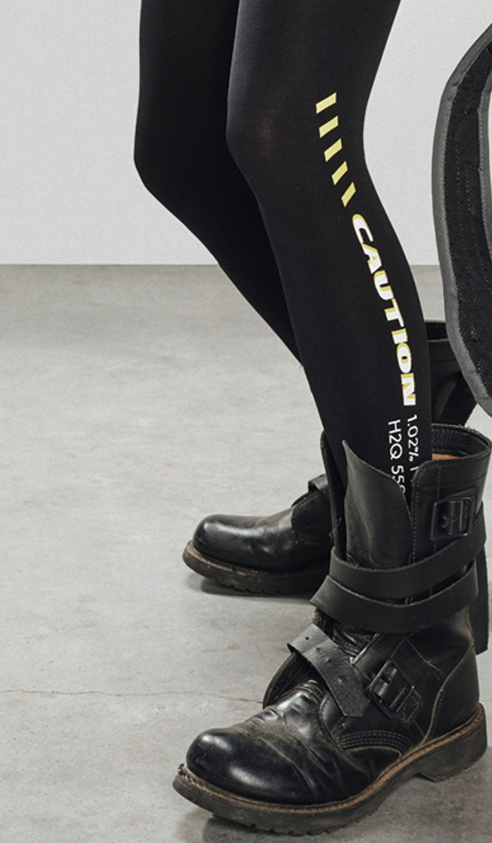 Women's Opaque Printed Tights - Queen of the Road Black - Back View