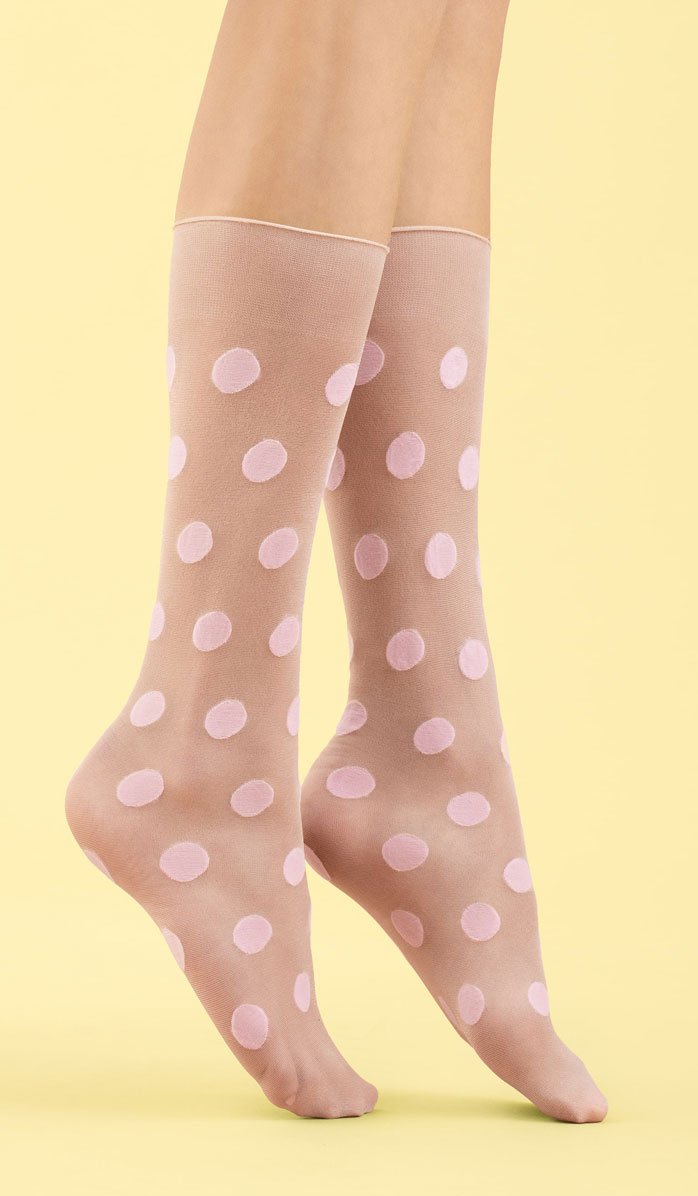 High socks with large pink dots