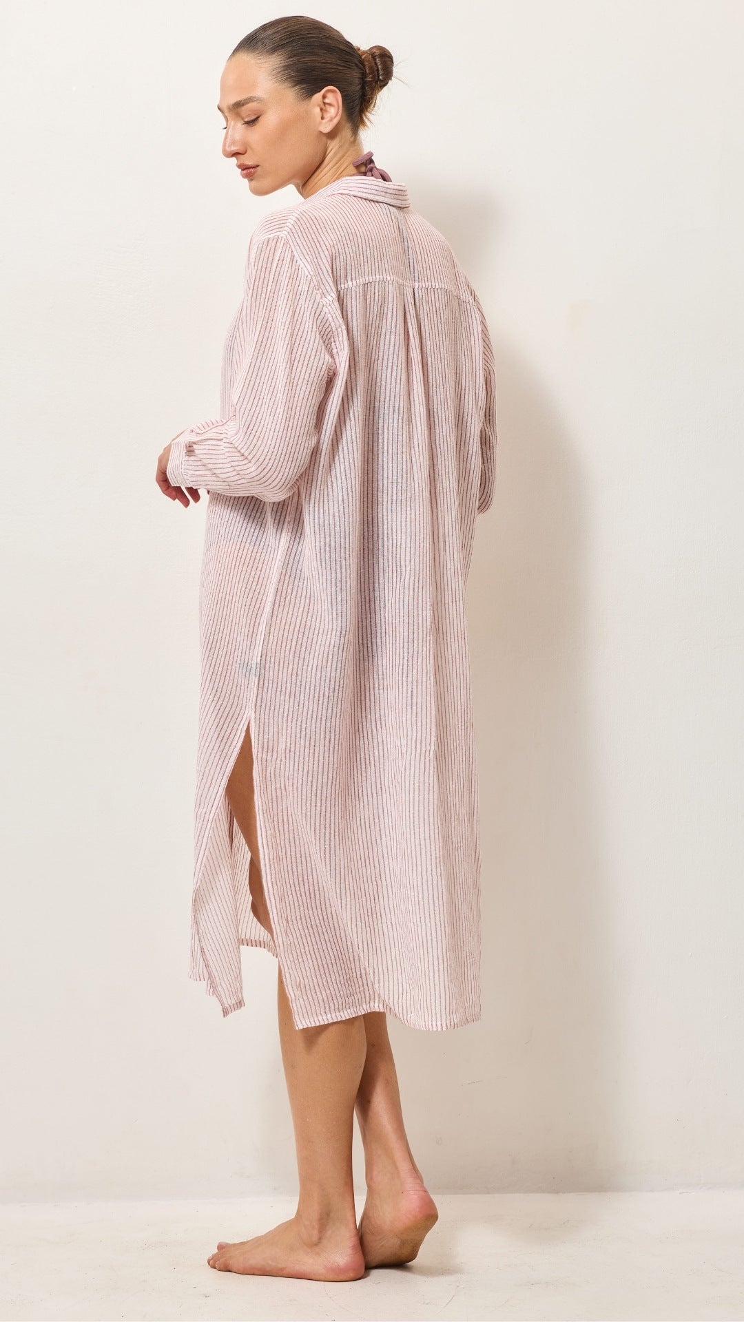 Airy Cotton Shirt Dress - Red