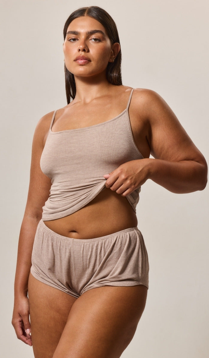 Relaxed Fit Boy Shorts - Rib Modal Mocha