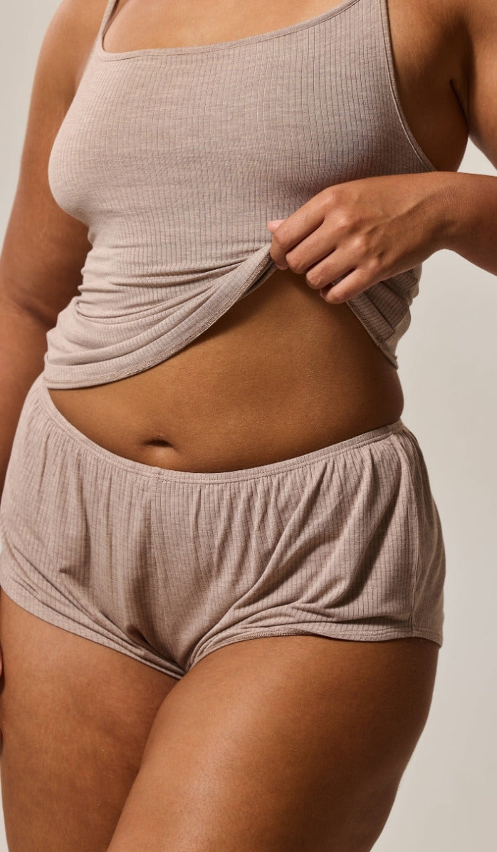 Relaxed Fit Boy Shorts - Rib Modal Mocha